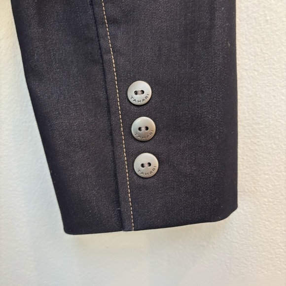 Tahari Stretch Denim Blazer Dark Wash Two Button Indigo Blue Academia Office 6 - Picture 7 of 11